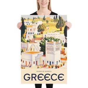 Greece, Andros, 1949 — retro vintage travel poster, retro travel art