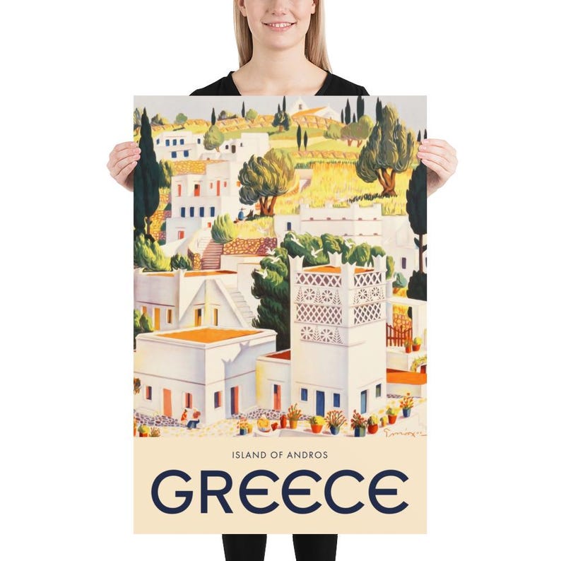 Greece, Andros, 1949 — retro vintage travel poster, retro travel art