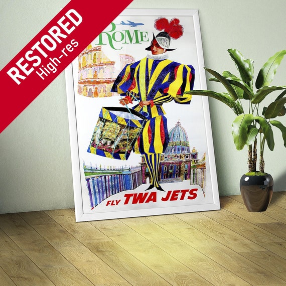 Italy, Rome, TWA, 1965 — retro travel poster, vintage travel art, retro travel wall decor
