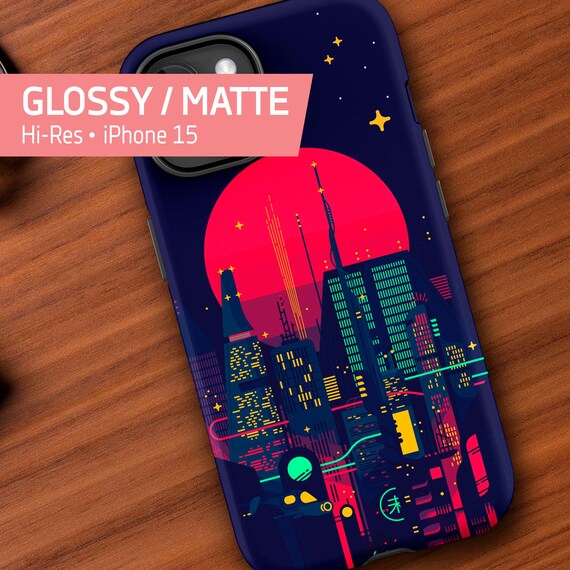 Synthwave Neon City (Bladerunner 1982 style) — Tough Case for iPhone 16/15/14/13 (Glossy/Matte), 80s iPhone case, Retro phone case