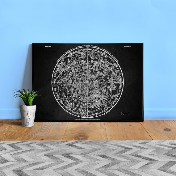 Southern Celestial Hemisphere, 1822, Star map poster — vintage astronomy poster, space poster, cosmic vintage chart, constellations