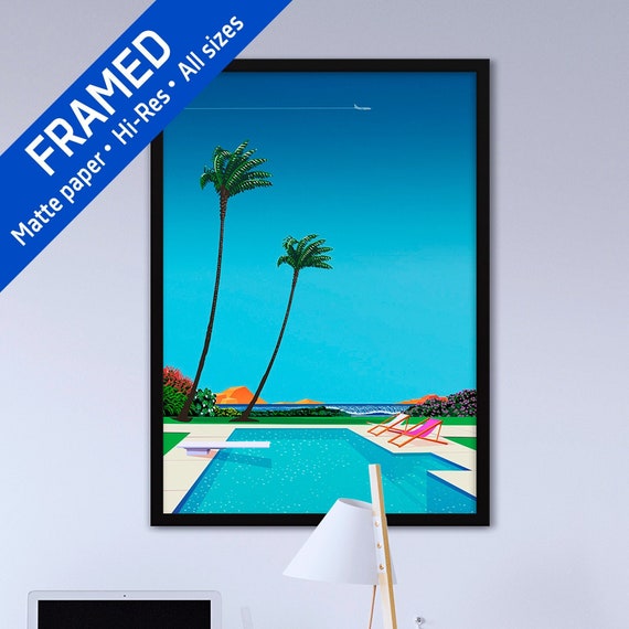 Texas, USA, pool, beach — Framed matte paper poster. City Pop art, retrowave/vaporwave poster, 80s, aesthetic poster