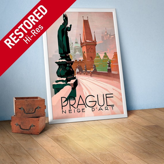 Prague, Czech, 1930s — Retro vintage travel poster, art deco poster, retro travel poster, propaganda poster