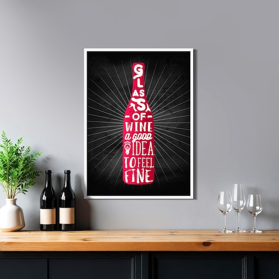 Wine Lettering Print — Wine Lover Poster, Chalkboard Kitchen Print, Home Bar Artwork, Grape Vine Wall Art, Rustic Dining Room Gift