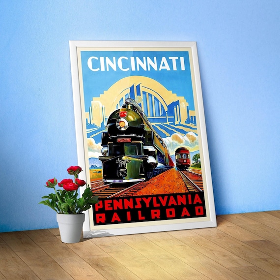 Cincinnati Pennsylvania Railroad, USA 1950s — retro train poster, vintage train art, train print, retro travel wall art