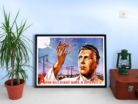 Soviet science, USSR 1960s — Soviet retro poster, science poster, soviet vintage art, soviet propaganda, propaganda poster