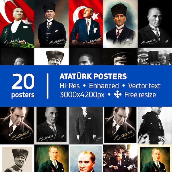 Atatürk Posters — Digital Download Poster Bundle of 20 Retro Photo Prints | Vintage Turkish Leader Wall Art for Home, Office or Classroom