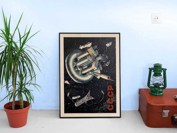 Soviet space station, USSR, 1969 — Soviet vintage space poster, retro soviet art, soviet space, propaganda poster