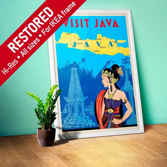Visit Java. Indonesia, 1910s — retro vintage travel poster, retro travel art, retro travel wall art