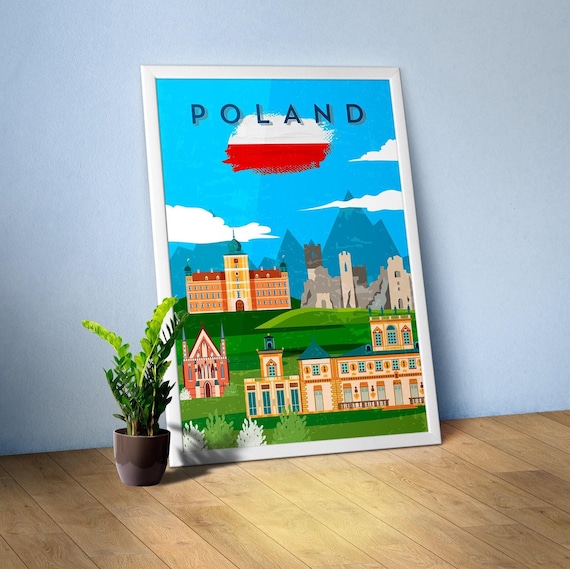 Poland — Retro travel minimalist poster, retro travel art, retro travel wall art, vector art