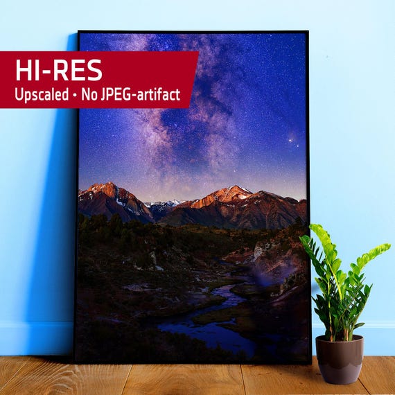 Milky Way Galaxy Over the Mountains Wall Art — Space poster. Starry Night Sky Print, Mountain Landscape Astronomy Decor for Home or Office