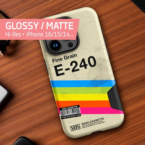 VHS cassette case ◾ E-240 [retrowave/vaporwave] — Tough Case for iPhone 16/15/14/13 (Glossy/Matte). 80s iPhone case, Retro phone case