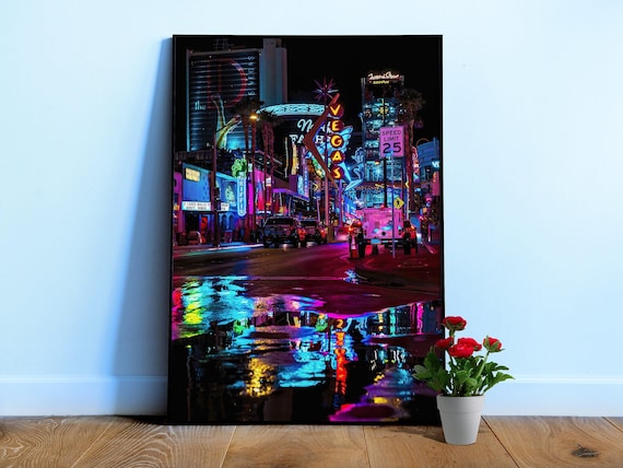Neon night city: Las Vegas (synthwave/vaporwave/retrowave/cyberpunk) — aesthetic poster, neon poster