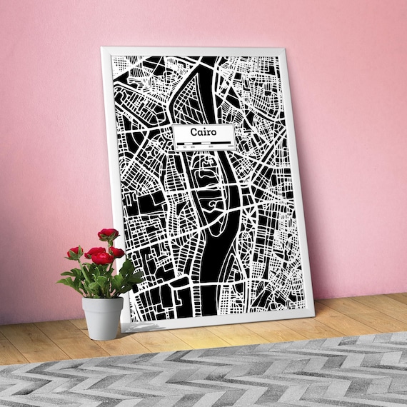 Cairo (Egypt),Hand Drawn City Map Poster — Black White Modern Urban Art, Print for Travel Lovers and Minimalist Wall Decor,Black city poster