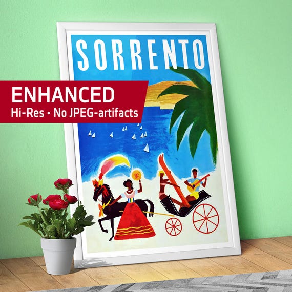 Sorrento Italy 1954 poster – Vintage Amalfi Coast Travel Print. Retro Italian 1950s Wall Art, Mediterranean Wall Decor