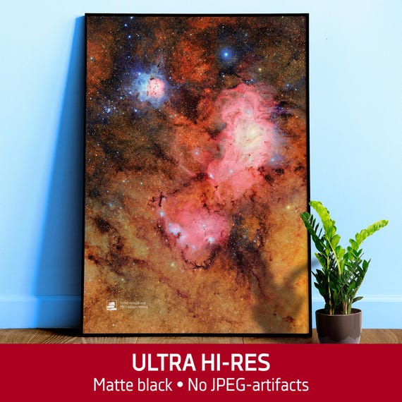 Trifid nebula and the Lagoon nebula – Vera C. Rubin Observatory poster. Space Print, Astronomy Wall Art, Galaxy Map, Science Decor