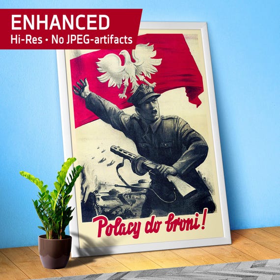 Vintage Poland Poster 1944 – “Polacy do broni!” Polish Army WW2 Art Print, Historical Independence & Patriotic Wall Decor