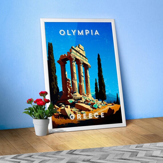 Greece, Olympia — Retro travel minimalist poster, retro travel art, retro travel wall art, vector art