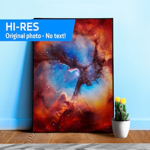Trifid Nebula M20, NGC 6514, NASA Hubble Space Telescope. No text — space poster, science poster, space photo, abstract poster