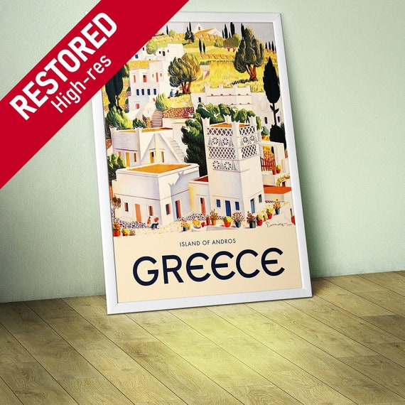 Greece, Andros, 1949 — retro travel poster, vintage travel art, retro travel wall decor