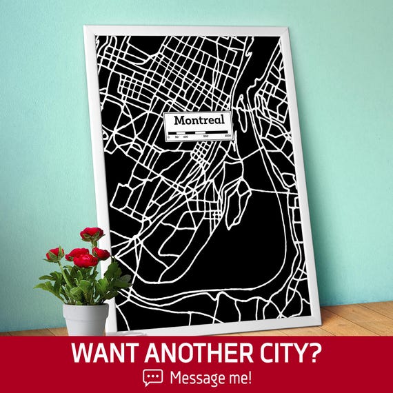 Montreal, Hand Drawn City Map Poster — Black White Modern Urban Art, Print for Travel Lovers and Minimalist Wall Decor, Black city poster