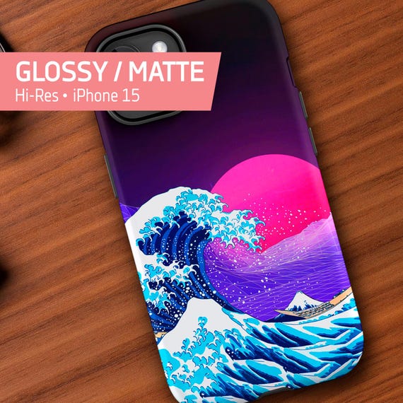 Synthwave Space: The Great Wave off Kanagawa — Tough Case for iPhone 16/15/14/13 (Glossy/Matte), Japanese iPhone case, Ukiyo-e phone cover
