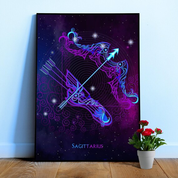 Sagittarius — Zodiac neon sign poster, astrology poster, neon poster, space poster, synthwave, retrowave