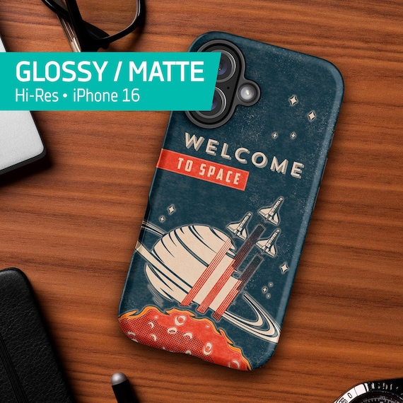 Welcome to Space, Vintage retro space case — Tough Case for iPhone 16/15/14/13 (Glossy/Matte), iPhone retro space case, 1950s phone cover