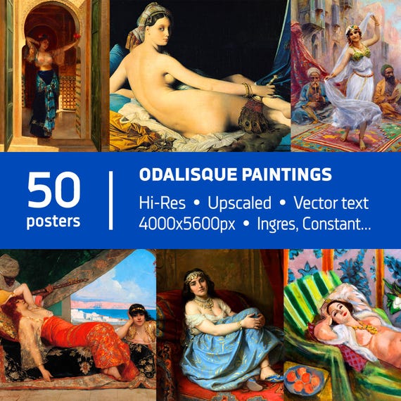 Odalisque, Harem — Orientalism Digital Download of 50 Hi-Res vintage paintings. Vintage Orientalist art by Fabbi/Constant/Ingres/Rochegrosse