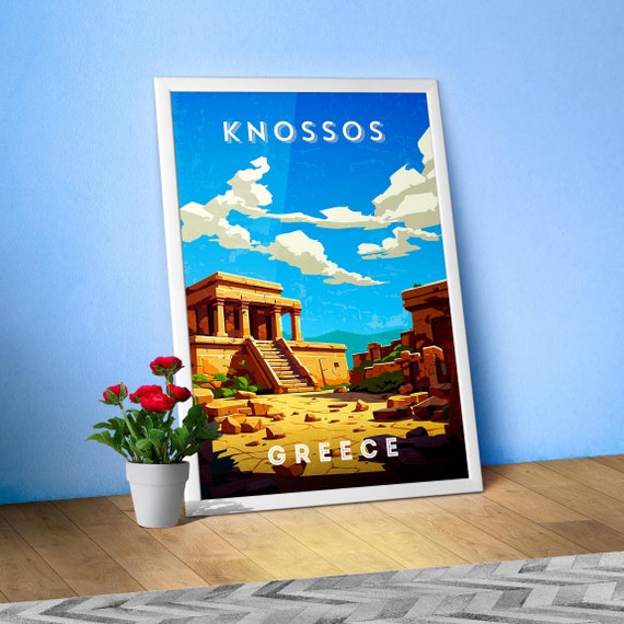 Greece, Knossos — Retro travel minimalist poster, retro travel art, retro travel wall art, vector art