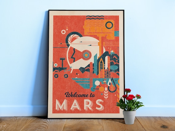 Welcome to Mars — Vintage space poster, retro space art, propaganda poster, retro sci-fi