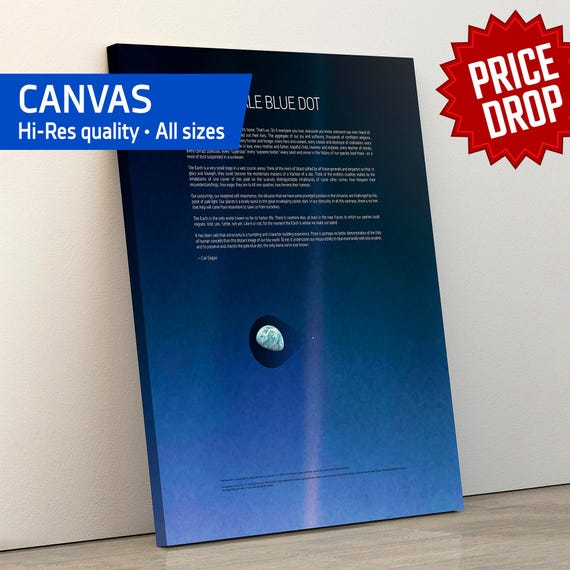 Pale Blue Dot poster, Carl Sagan print, NASA Voyager 1 (2020 rev.) with quote — Canvas art print. Space poster, science poster, photo poster
