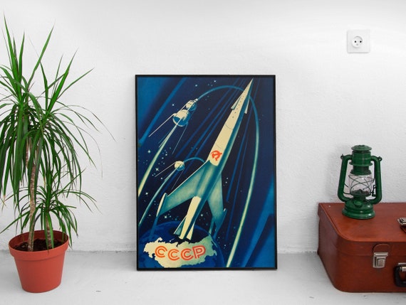 Soviet space, USSR, 1958 — Soviet vintage space poster, soviet retro art, soviet space, propaganda poster
