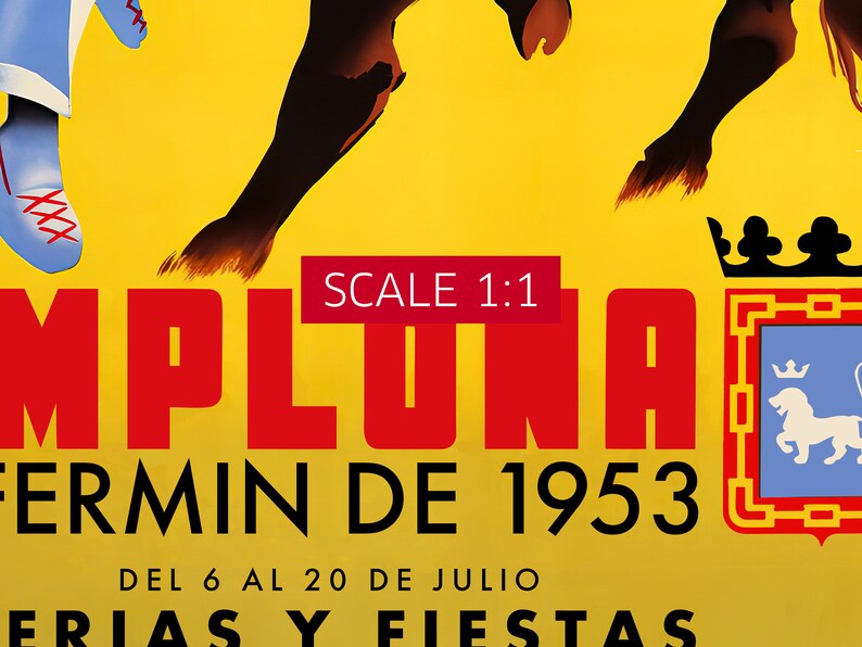 Spain, Pamplona, San-Fermin, 1953 [RESTORED] — Retro corrida travel poster