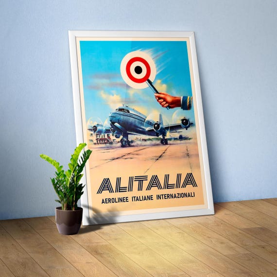 AlItalia (Italy, Air Lines), 1950s — retro vintage travel poster, retro travel art print, travel wall decor