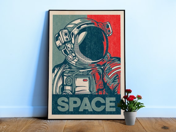 Space (Hope/Obama style, Shepard Fairey style) — Vintage space poster, retro space art, propaganda poster
