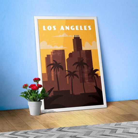 Los Angeles, California, USA — Retro travel minimalist poster, retro travel art, retro travel wall art, vector art