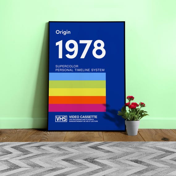 VHS Cassette Poster — 1978 VHS Type Wall Art ◼ Personalized Print, Retro Year Decor, Memphis Design, Vintage Style Gift for geek