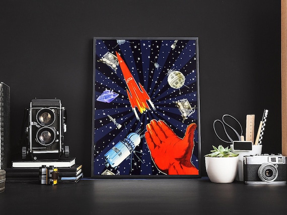 Gagarin space art [Sovietwave] — Soviet vintage space poster, soviet retro art, propaganda poster, soviet space
