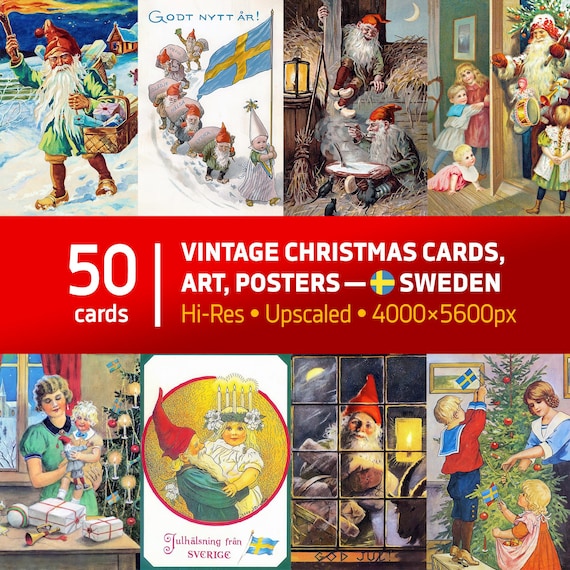Vintage Sweden Christmas Cards Digital Download – 50 Retro Holiday Cards from Sweden | Scandinavian God Jul Xmas 2026 Collection