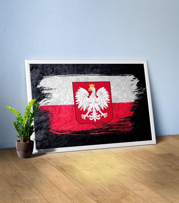 Poland, Warsaw — flag country map, map poster, flag poster, emblem poster, travel poster, coat-of-arms