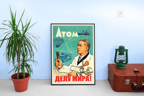 Soviet science, USSR 1959 — Soviet retro poster, science poster, soviet vintage art, soviet propaganda, propaganda poster