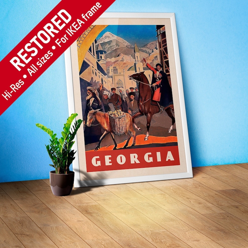 Friendly Georgia/Sakartvelo/საქართველო, 1930s — retro travel poster, vintage travel art print, retro travel wall decor