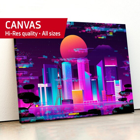 Synthwave Neon City: Tokio glitch [synthwave/vaporwave/cyberpunk] — Canvas. Aesthetic poster, retrowave poster, neon poster