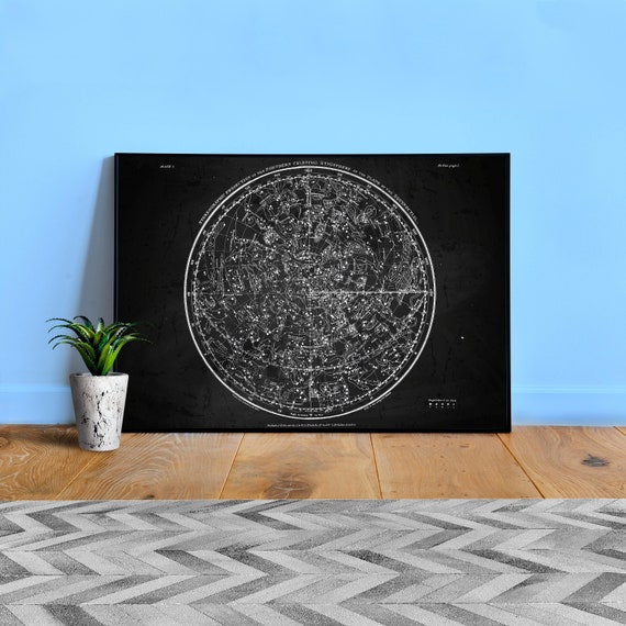 Northern Celestial Hemisphere, 1822, Star map poster — vintage astronomy poster, space poster, cosmic vintage chart, constellations