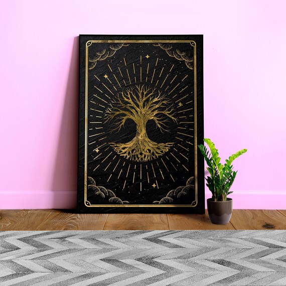 Gold Mystical Tarot: Tree of life — tarot card, art deco poster, esoteric poster, spiritual art print, retro poster
