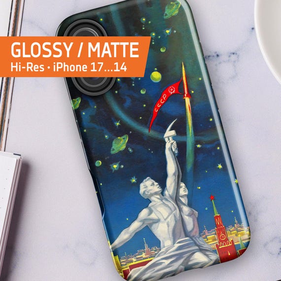 Soviet Space Case β Retro USSR Rocket iPhone Case, 1960s Soviet Space Poster Art Design β Tough Case for iPhone 17-16-15 (Glossy/Matte)