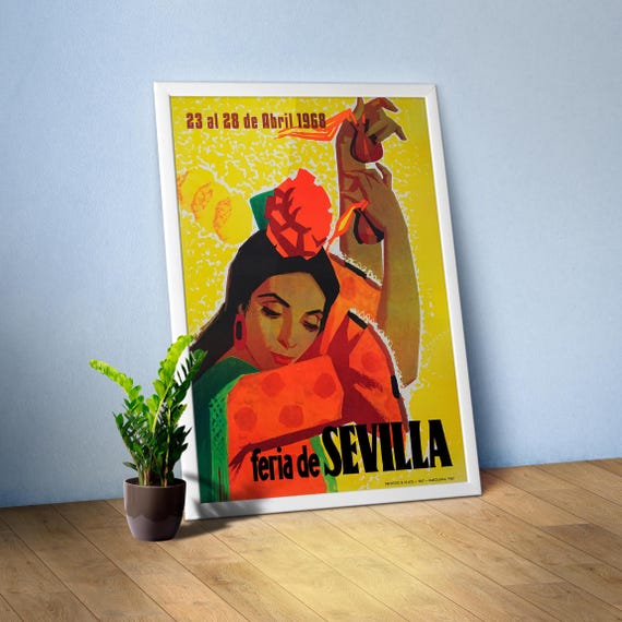 Seville, Spain 1960s — Retro travel poster. Vintage travel art print, flamenco poster and amazing rare travel wall decor