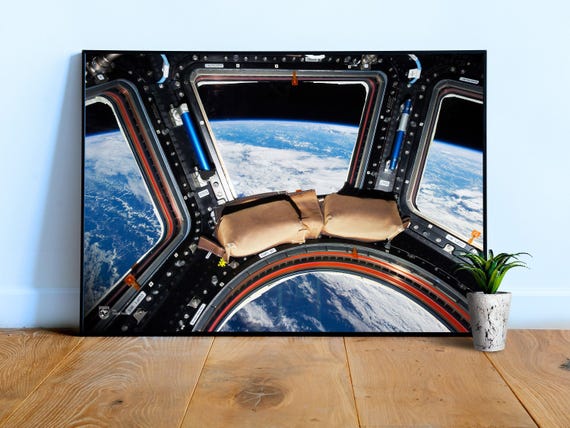 Earth from Space Poster — ISS Cupola view, Earth Horizon, real NASA photo print, astronaut window wall art, orbit photography decor