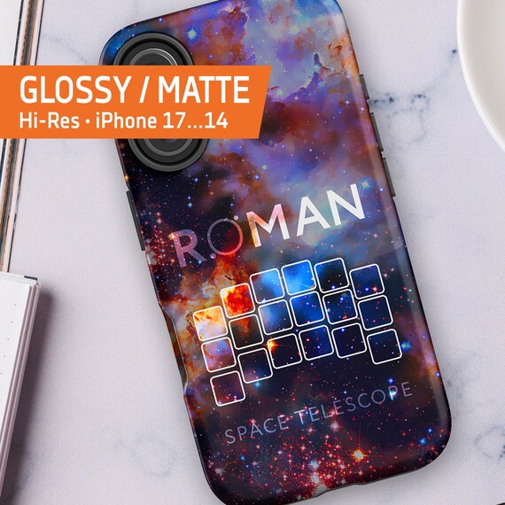 Nancy Grace Roman Space Telescope iPhone case with nebula+logo β Tough Case for iPhone 17/16/15/14 (Glossy/Matte), iPhone NASA space case
